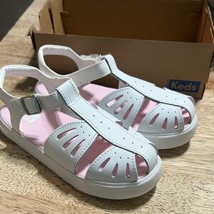 Keds Kids White Sandals with Pink Footbed
